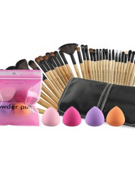 32 Pieces Makeup Brushes & 4 Pieces Cosmetic Sponge