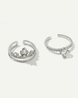 Double Layered Crown Cuff Ring 2pcs