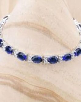 Leaf Bracelet Blue Zircon Silver 925 Jewelry deep Blue